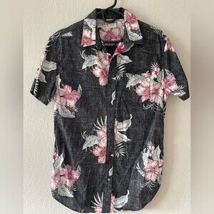 Hawaiian Shirt Men's Size Small by Hang 10 - Distressed Design Floral Black